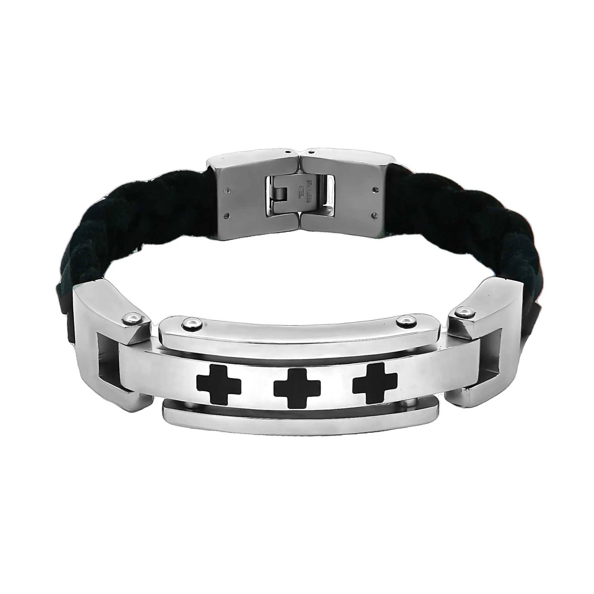 Βραχιόλι ανδρικό από ανοξείδωτο ατσάλι & δέρμα,21,5 εκατοστά, TRIBUTE,0230348101